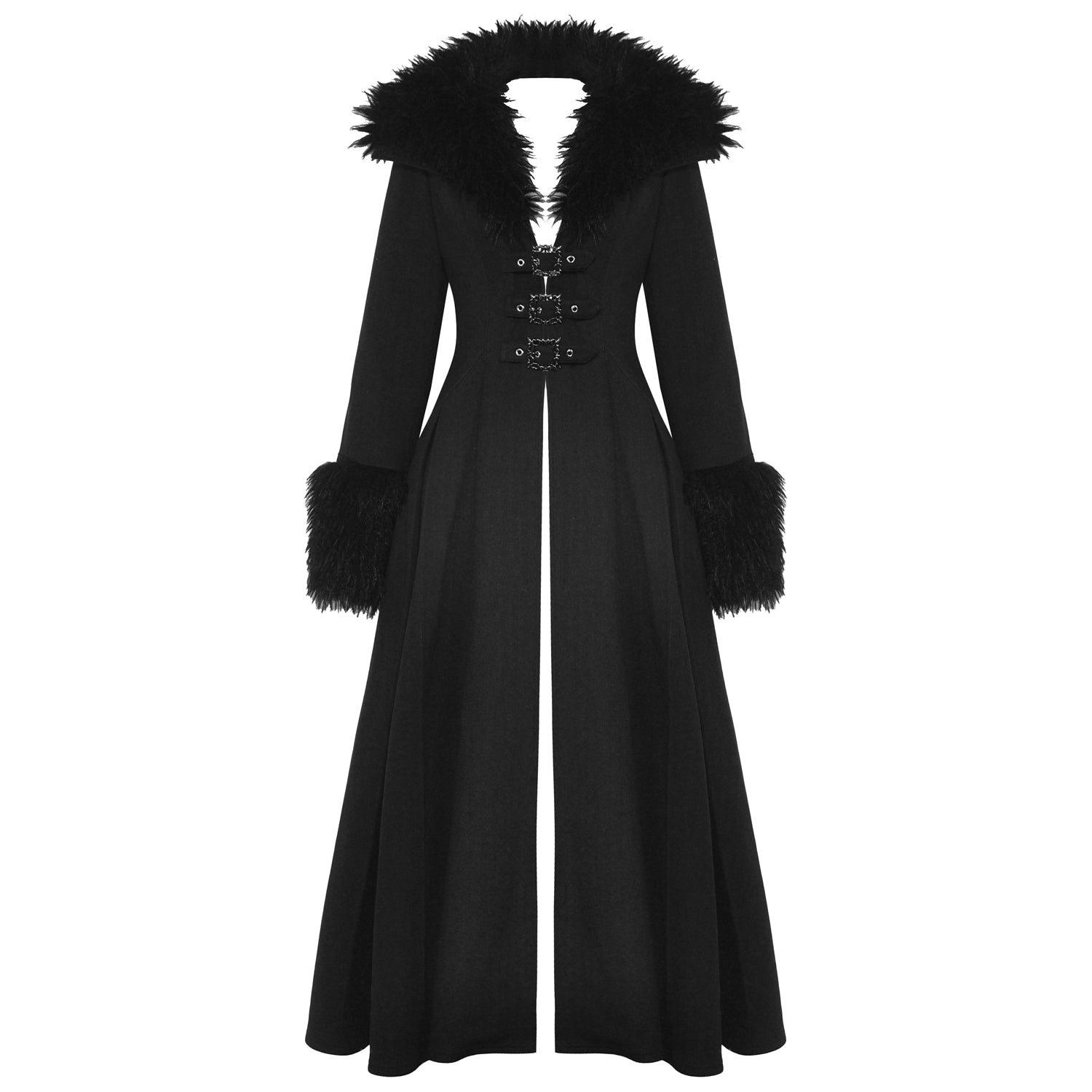 Abrigo Largo con Cuello de Pelo y Lazada Trasera