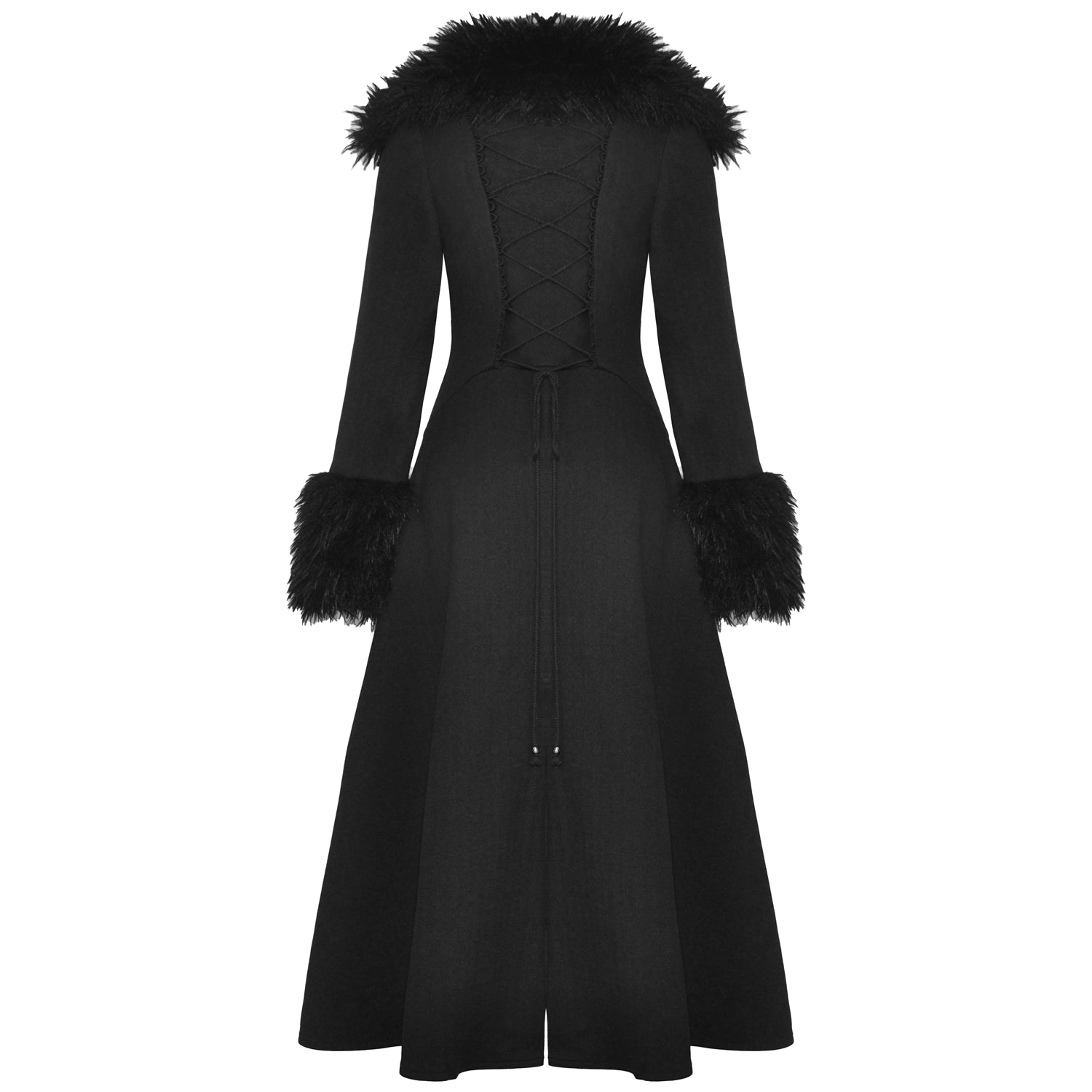 Abrigo Largo con Cuello de Pelo y Lazada Trasera