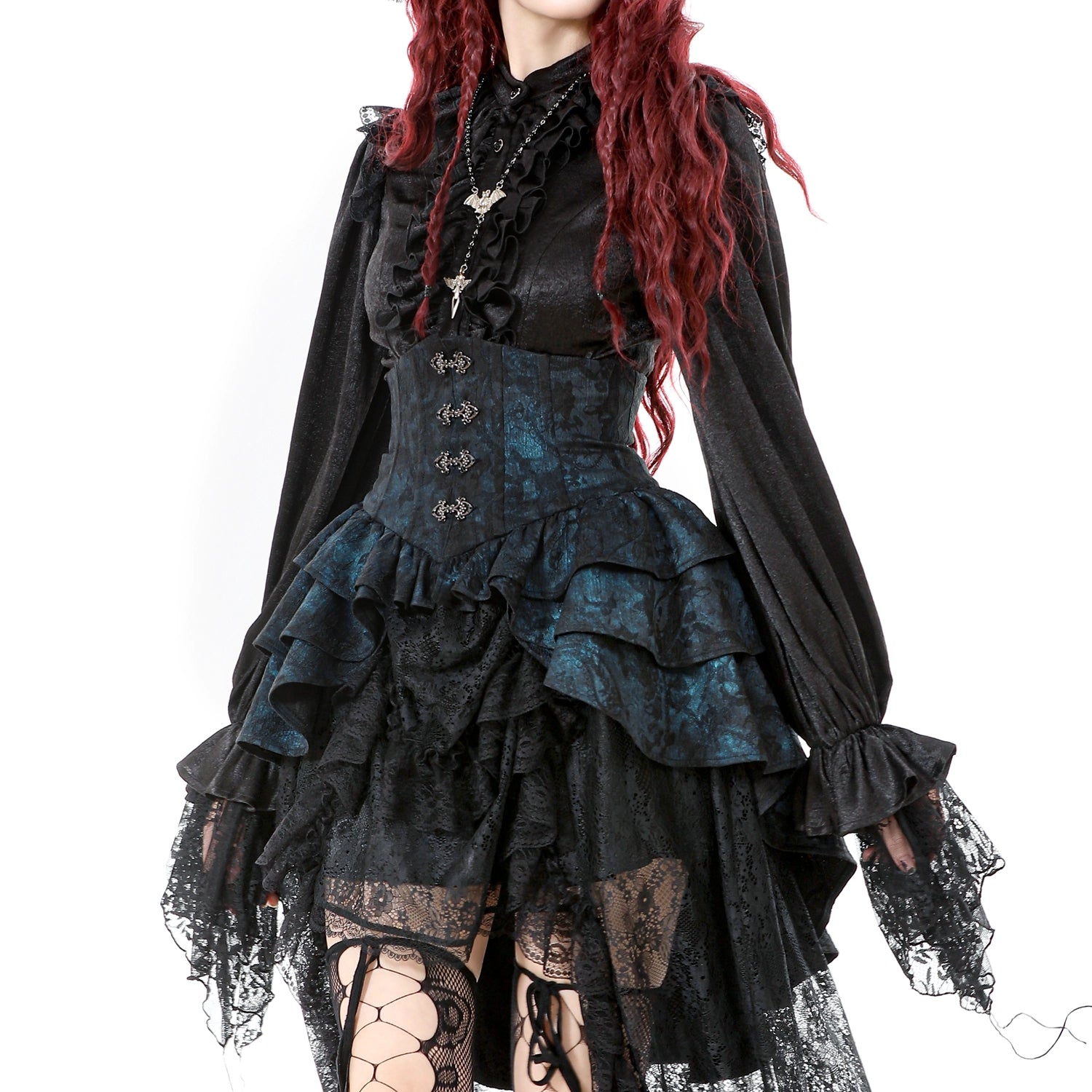 Sobrefalda Gótica com Cintura Corset e folhos