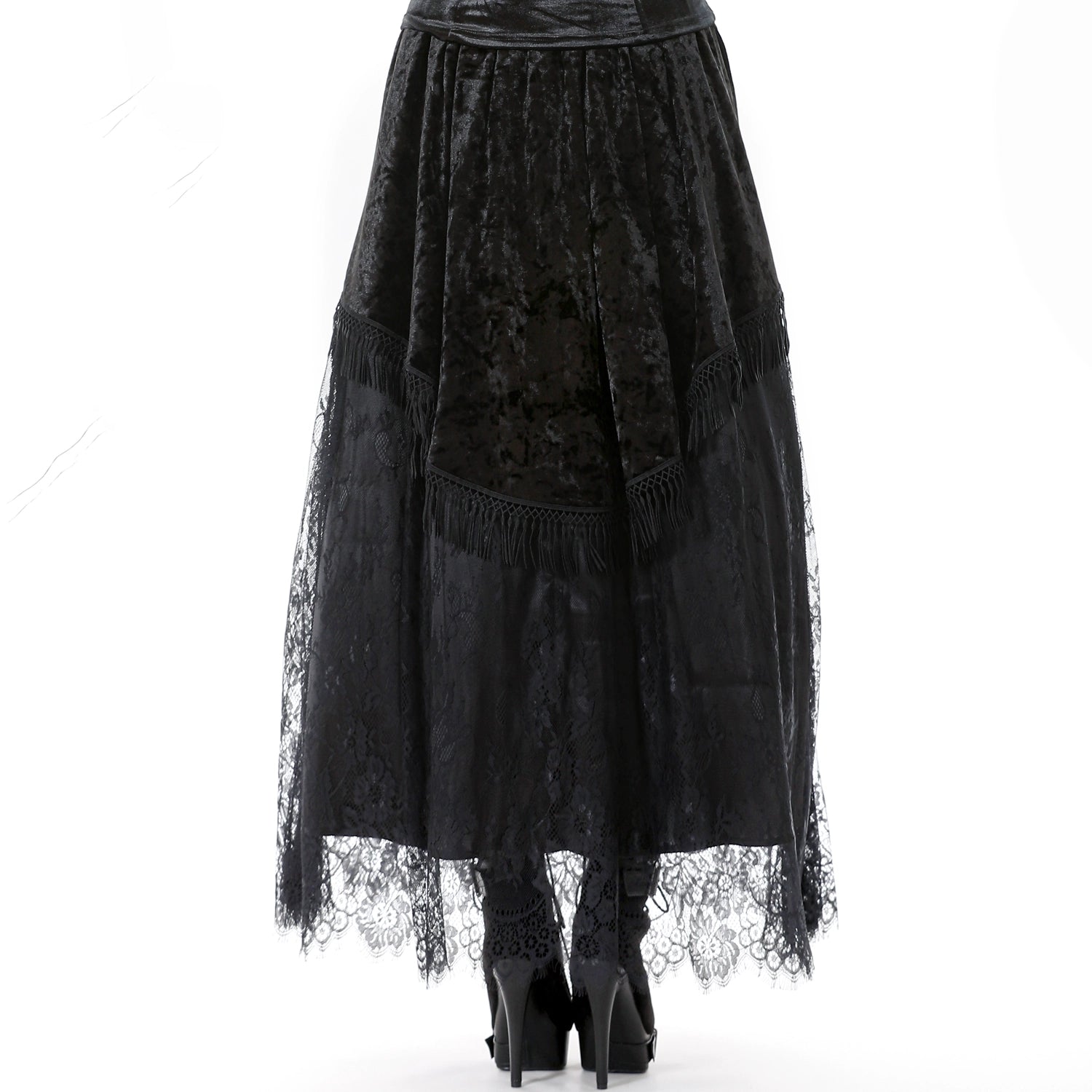 Saia Gótica Maxi Veludo Renda Preta