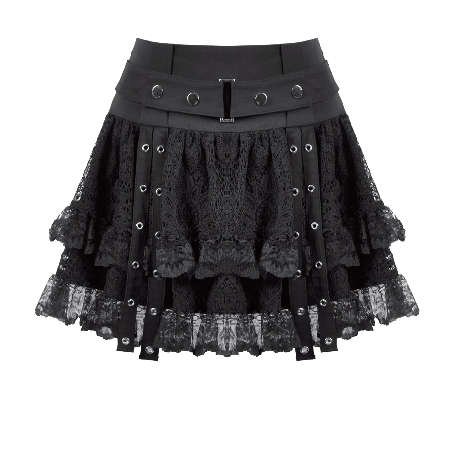 Minissaia Gótica Renda com Folhos e Fivela