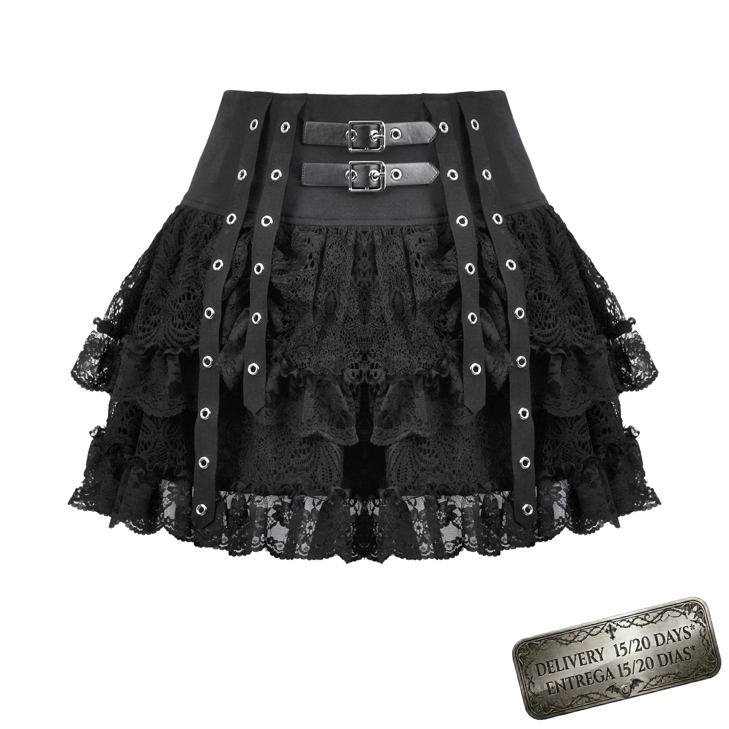 Minifalda de Encaje con Volantes y Hebillas