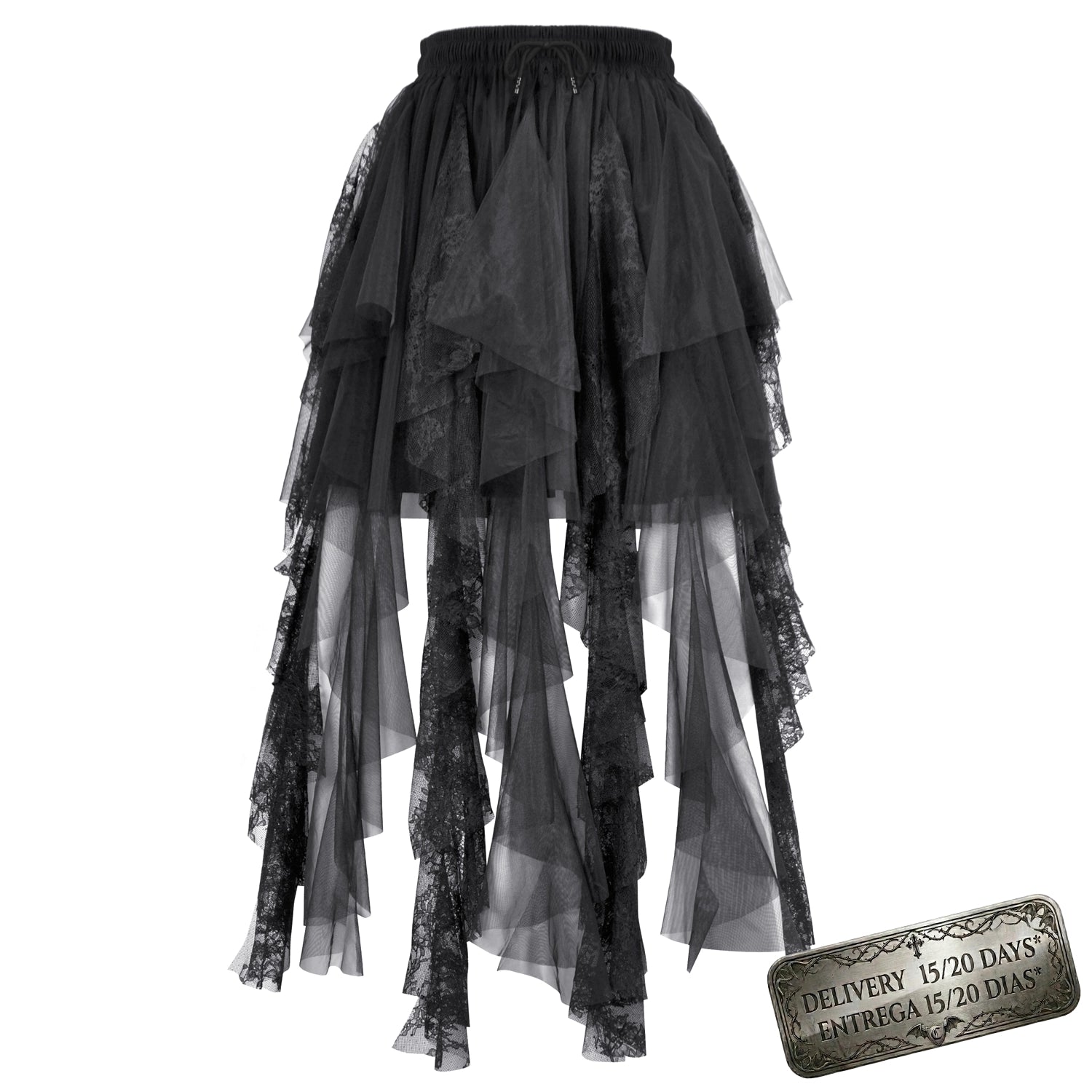 Falda de Tul y Encaje con Bajo Asimétrico de Picos