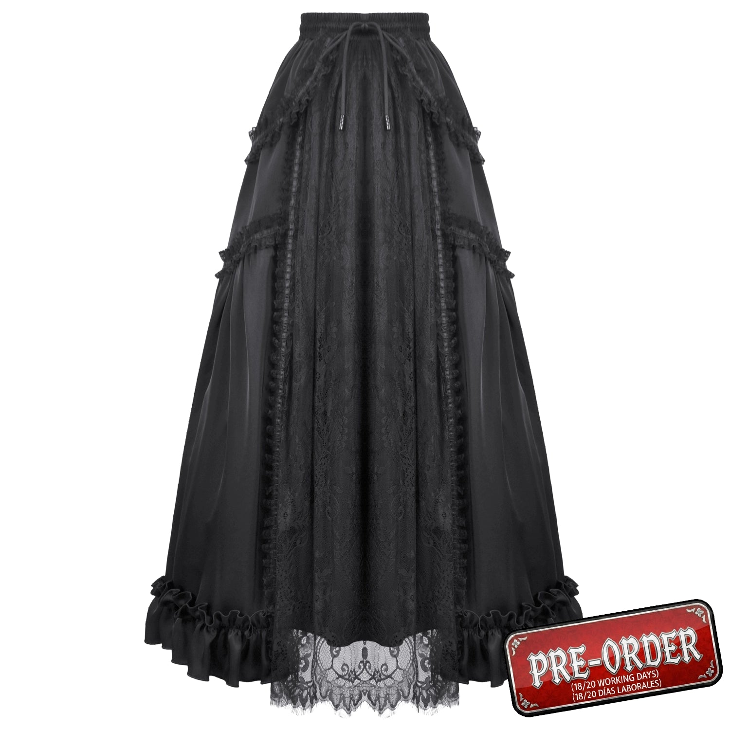 Falda de Satén con Panel de Encaje Central