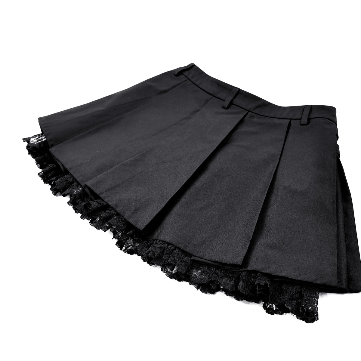 Minifalda Plisada Negra Punk con Hebillas y Bajo de Encaje, foto de detalle 3