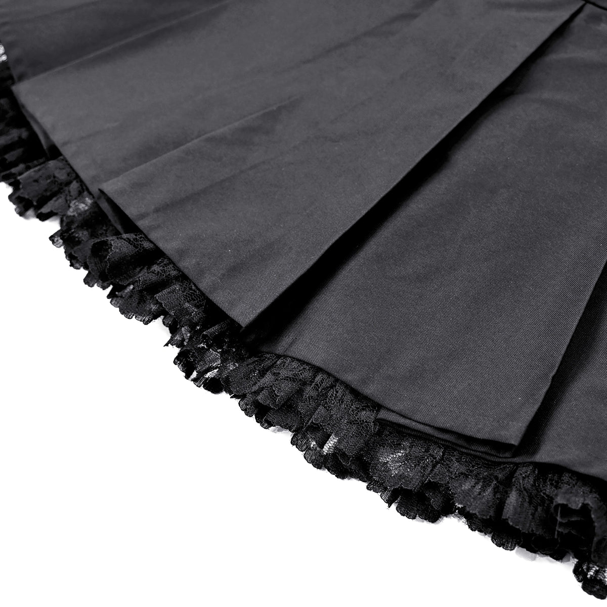 Minifalda Plisada Negra Punk con Hebillas y Bajo de Encaje, foto de detalle 4