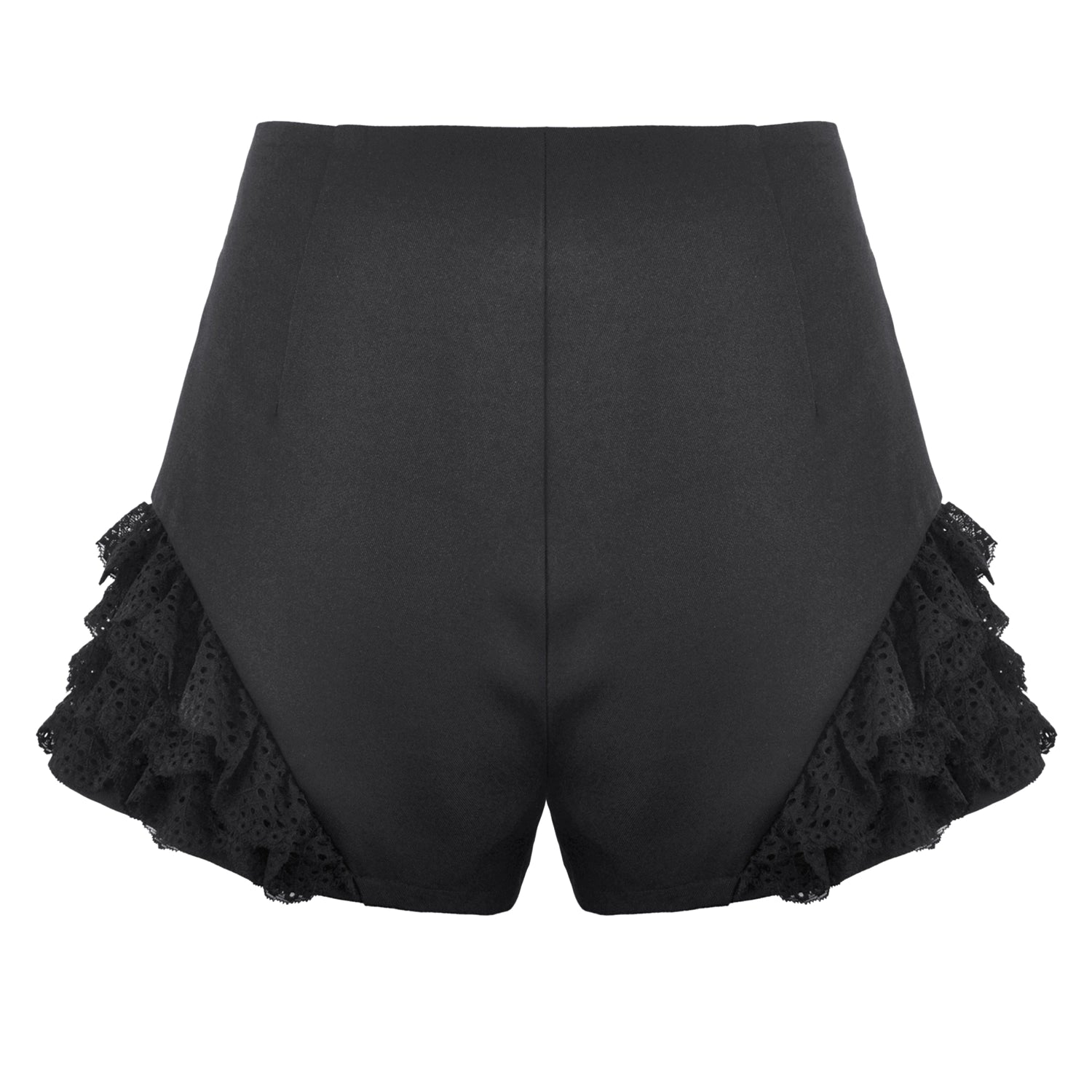 Shorts Góticos Negros con Cruz Metálica, Encaje y Correas