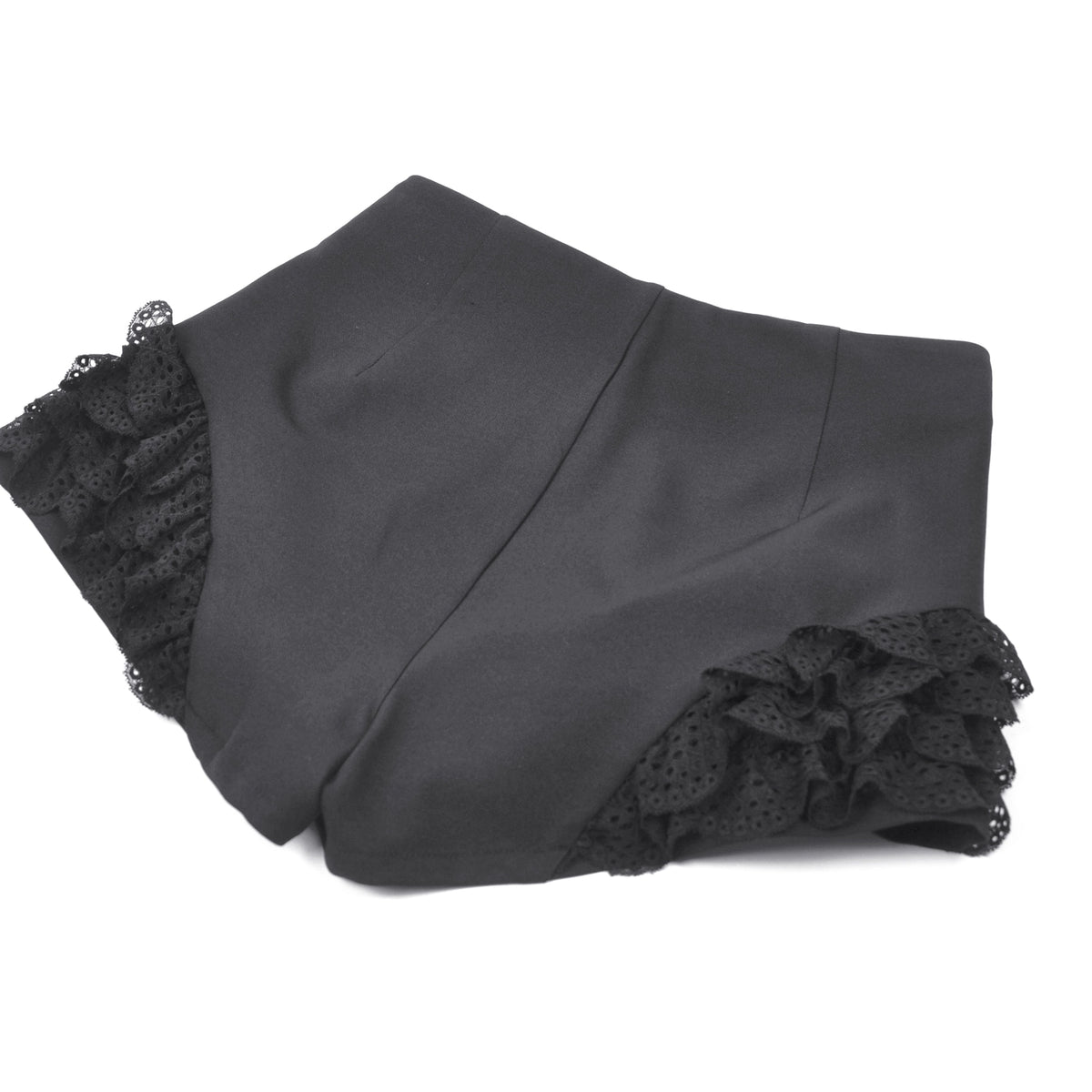 Shorts Góticos Negros con Cruz Metálica, Encaje y Correas