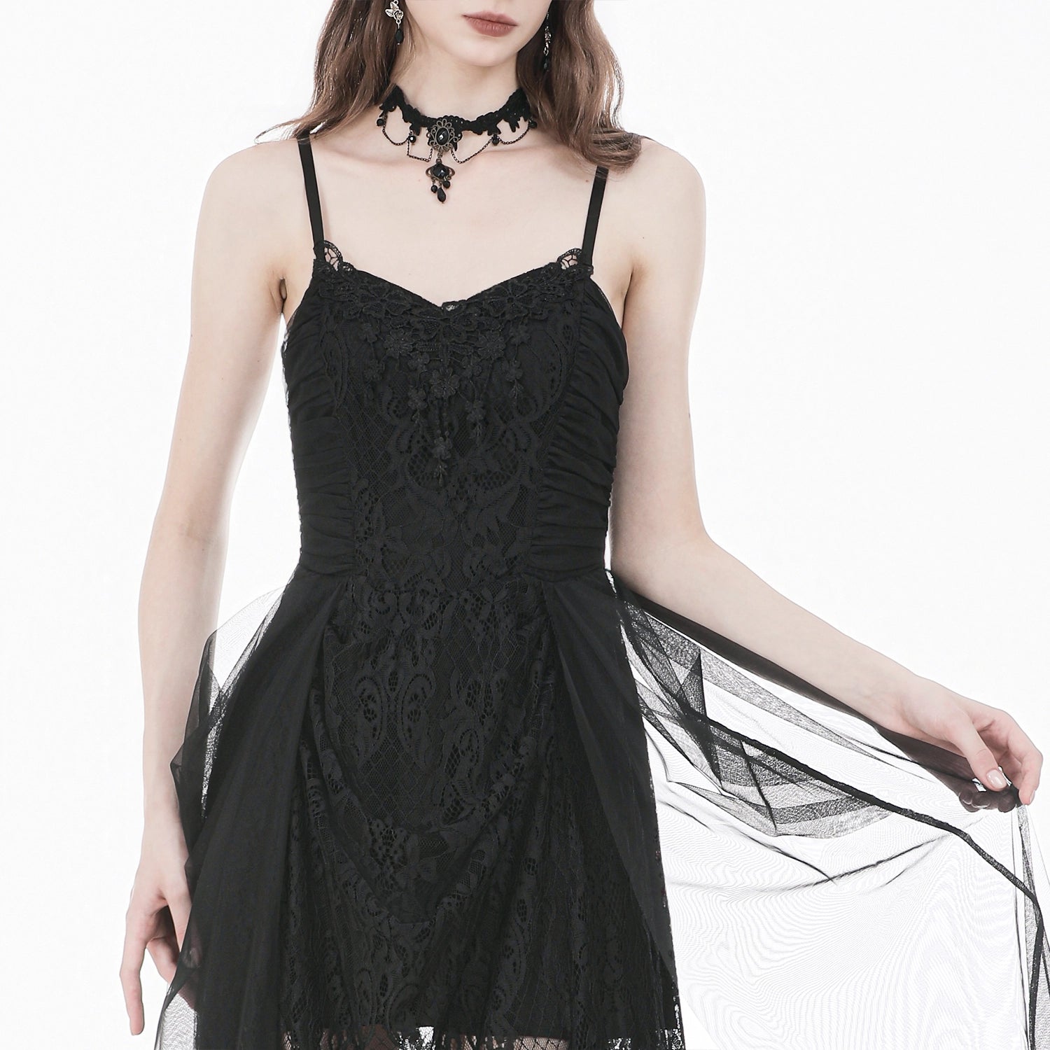 Vestido Gótico Largo de Encaje Barroco y Tul
