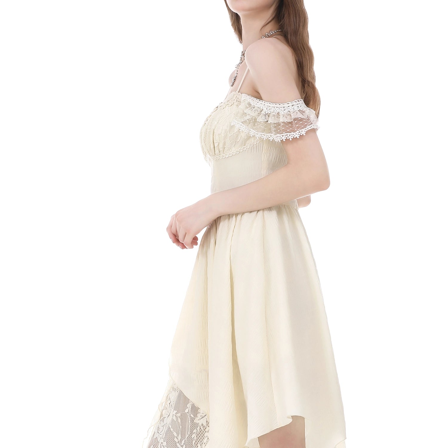 Vestido Marfil Asimétrico Fairycore de Encaje y Corsé