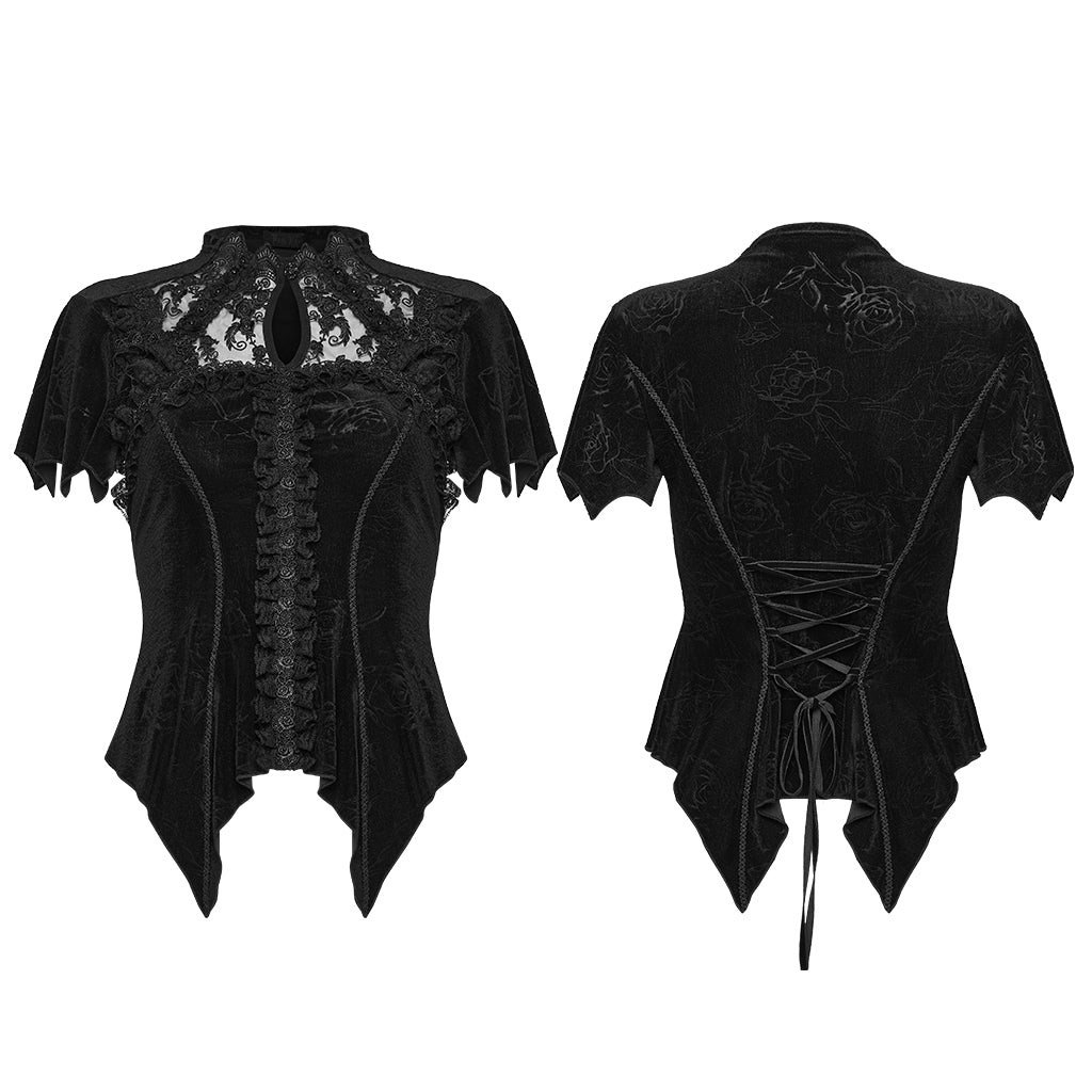 Camiseta WT-1076 en plano, delantero con encaje y espalda con cordones