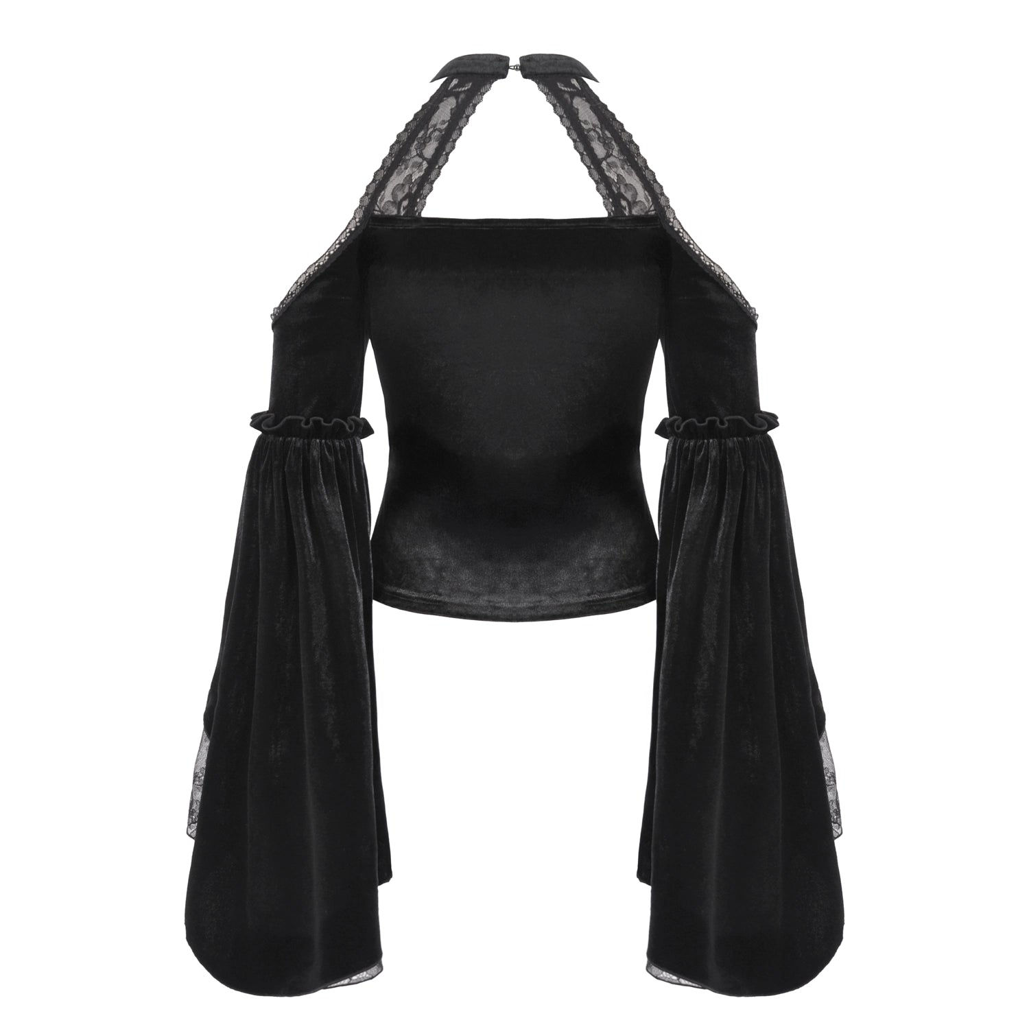 Top gótico de veludo com renda e mangas sino