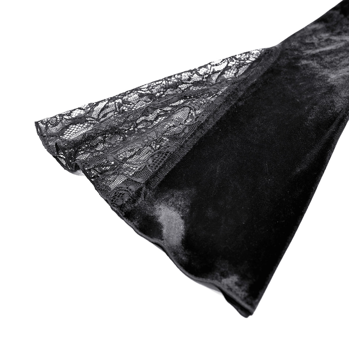 Blusa Gótica de Terciopelo Negro con Mangas Campana y Encaje, foto de detalle 3