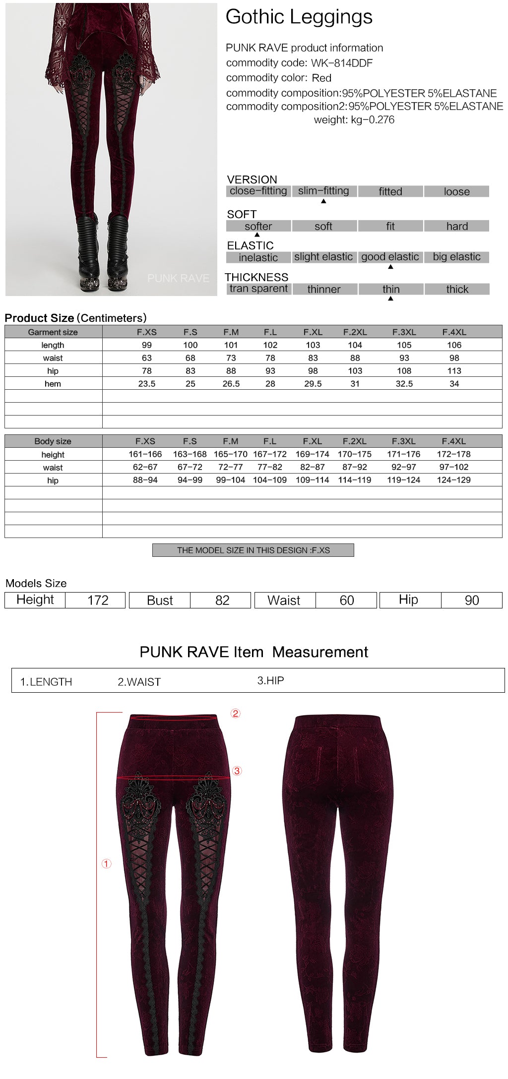 Leggings Góticos de Terciopelo Rojo Vino con Encaje y Lazada - Punk Rave, foto 10 de 10