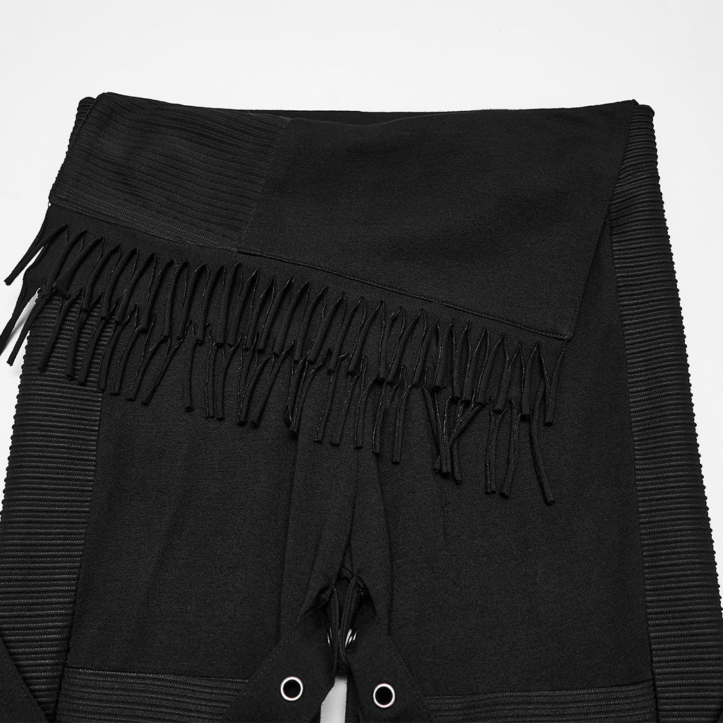 Pantalón Acampanado Punk Negro con Flecos y Correas de Hebilla - Punk Rave, foto 6 de 10