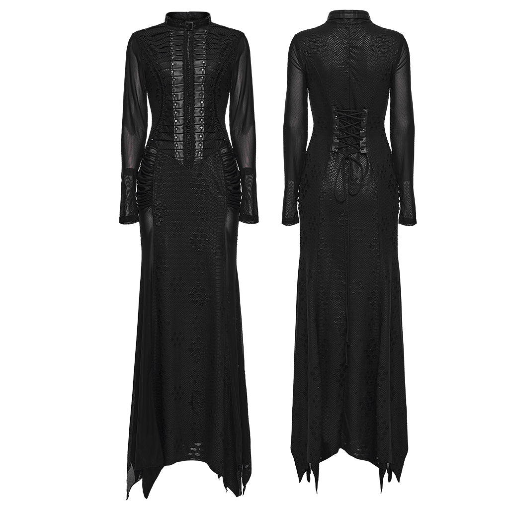 Vestido largo negro WQ-806 sin modelo, delantero y espalda