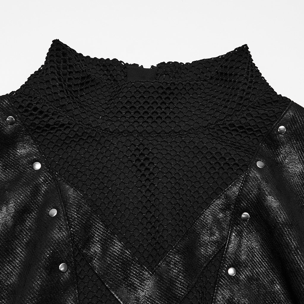 Cuello alto de rejilla de rombos y primera banda de polipiel