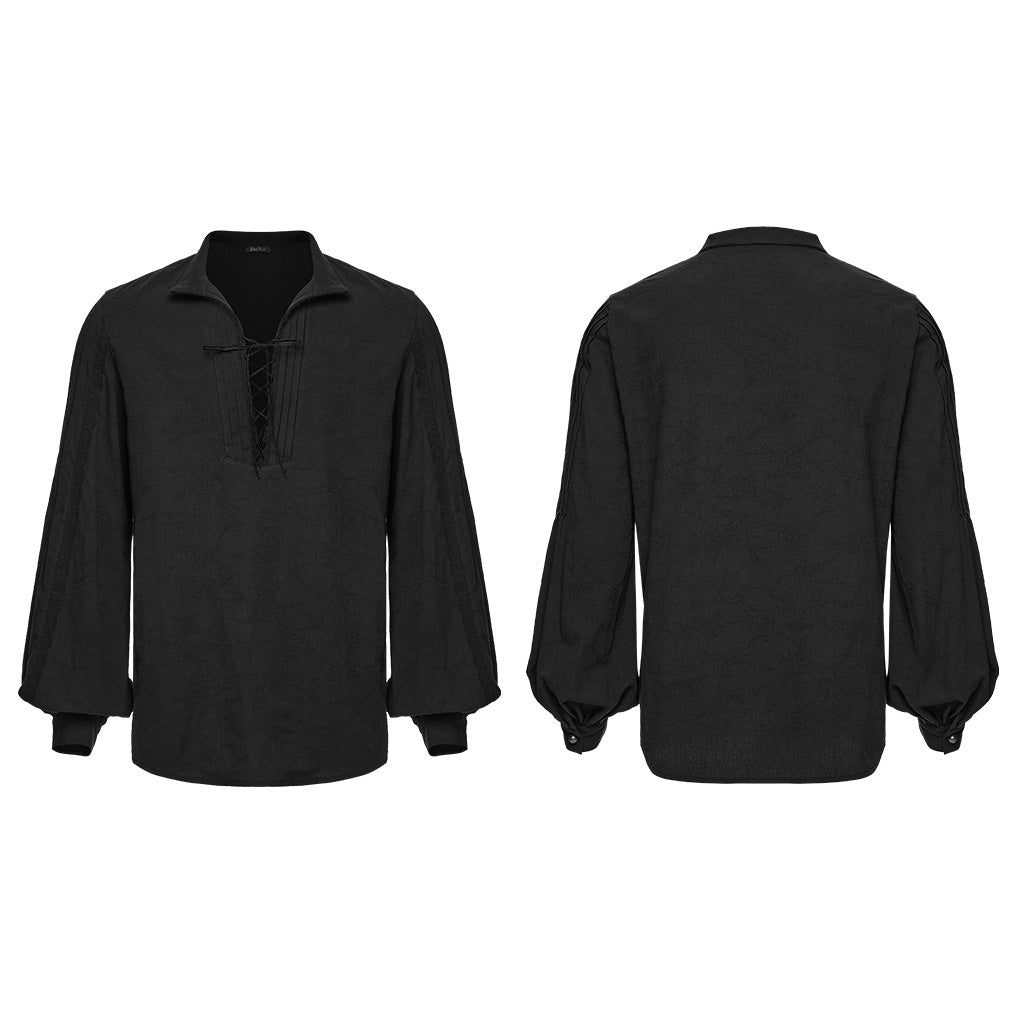Camisa pirata negra sin modelo, delantero con cordones y espalda lisa