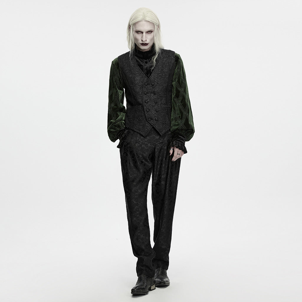 Chaleco victoriano negro de hombre, vista de cuerpo entero con pantalón negro