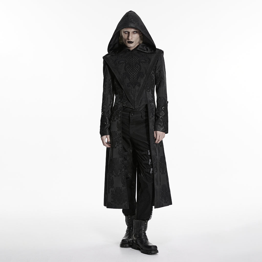 Abrigo Gótico Hombre Negro con Capucha y Bordados - Crazyinlove