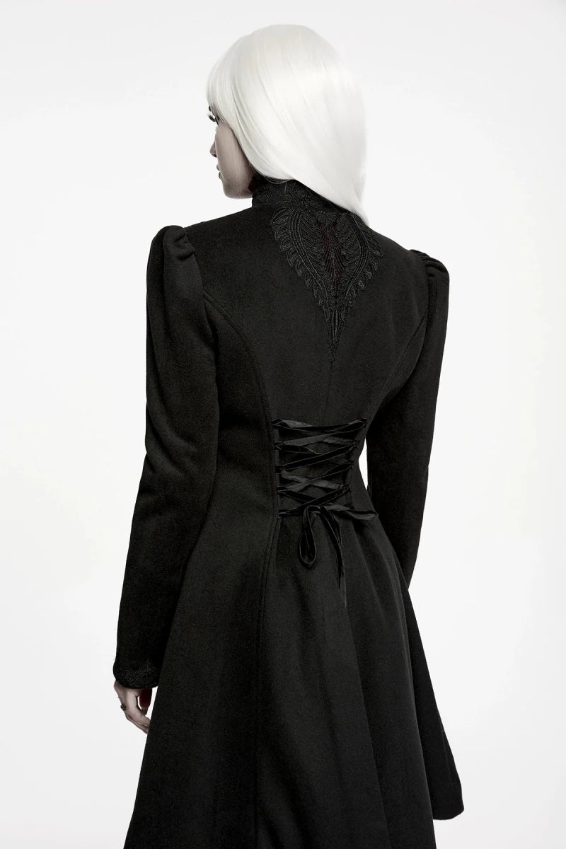 Abrigo Gótico Negro con Pechera de Terciopelo Burdeos Bordada - Crazyinlove