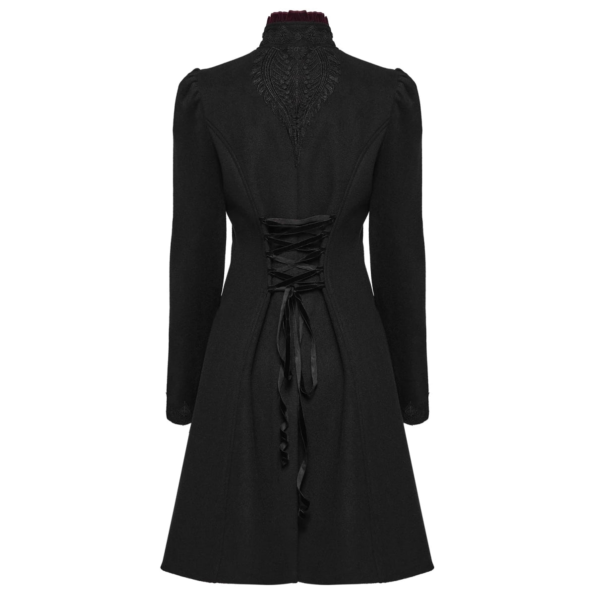 Abrigo Gótico Negro con Pechera de Terciopelo Burdeos Bordada - Crazyinlove