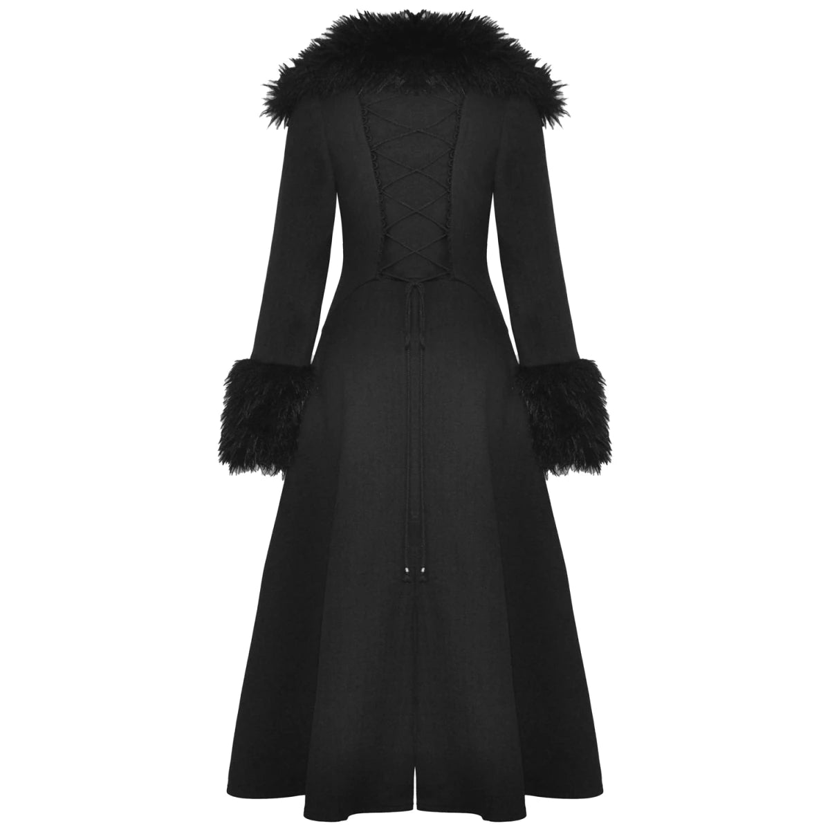 Abrigo Largo con Cuello de Pelo y Lazada Trasera - Crazyinlove