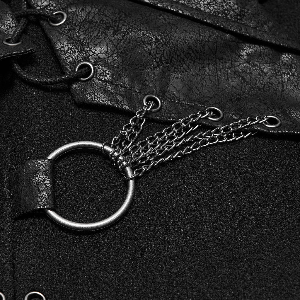 Abrigo Punk Negro Asimétrico con Cordones y Doble Correa - Crazyinlove