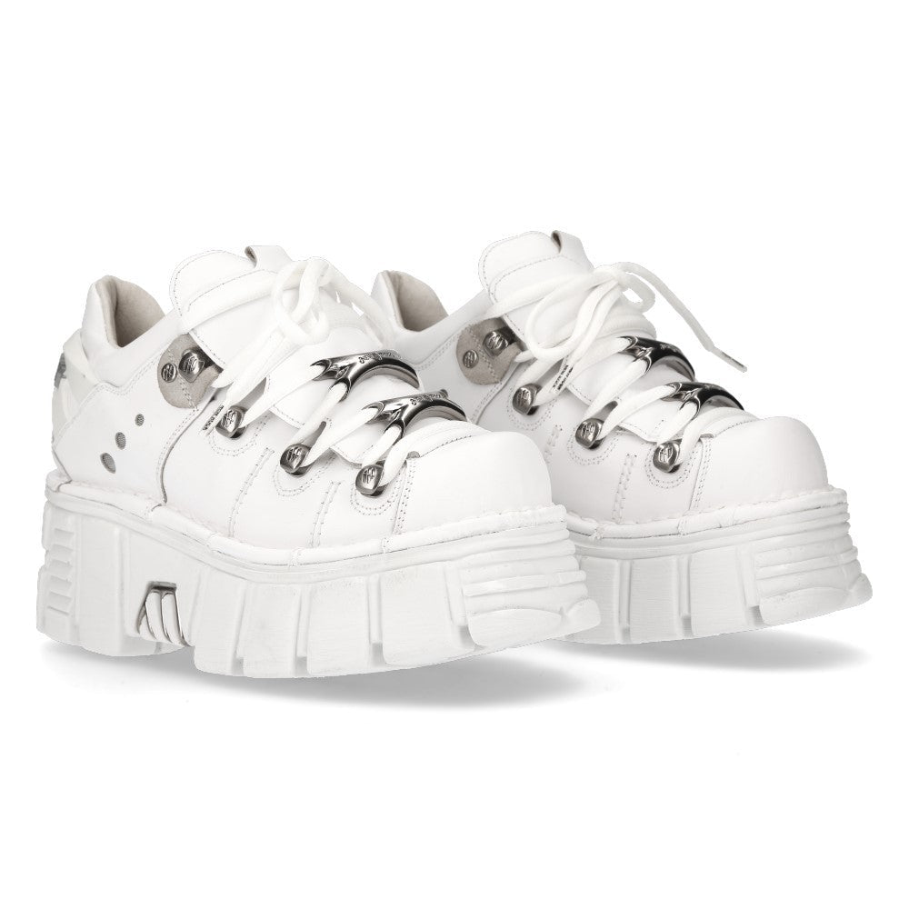 Bambas New Rock Blancas de Piel con Huesos y Plataforma - Crazyinlove