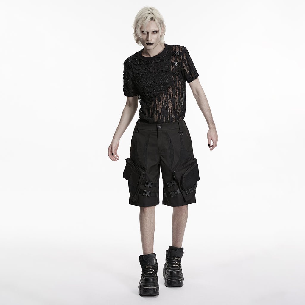 Bermudas Cargo Hombre Negras Techwear con Bolsillos - Crazyinlove
