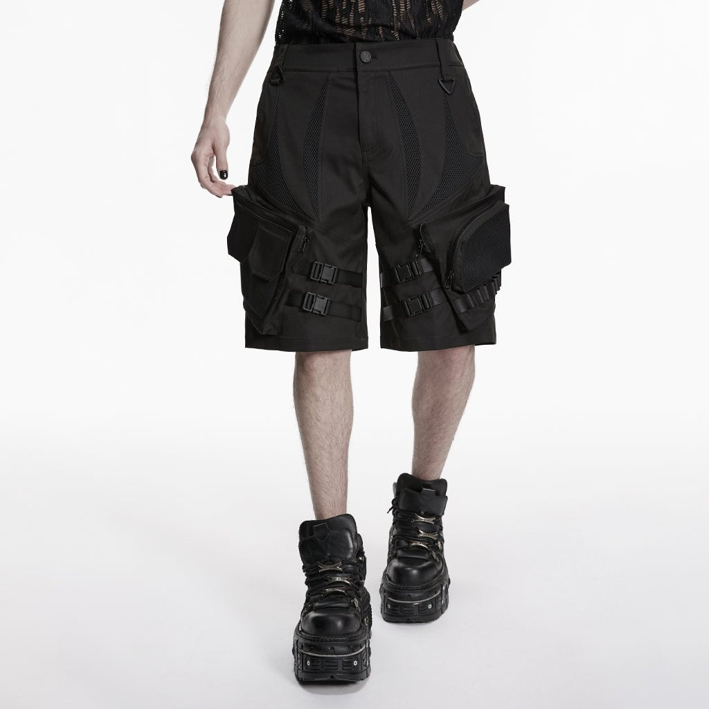 Bermudas Cargo Hombre Negras Techwear con Bolsillos - Crazyinlove