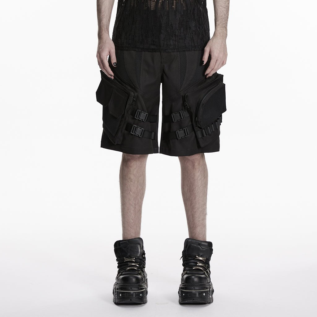 Bermudas Cargo Hombre Negras Techwear con Bolsillos - Crazyinlove