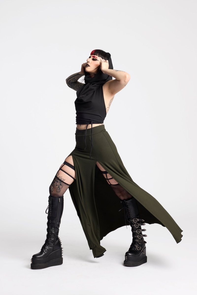 Black Maxi long skirt with double front split - Crazyinlove