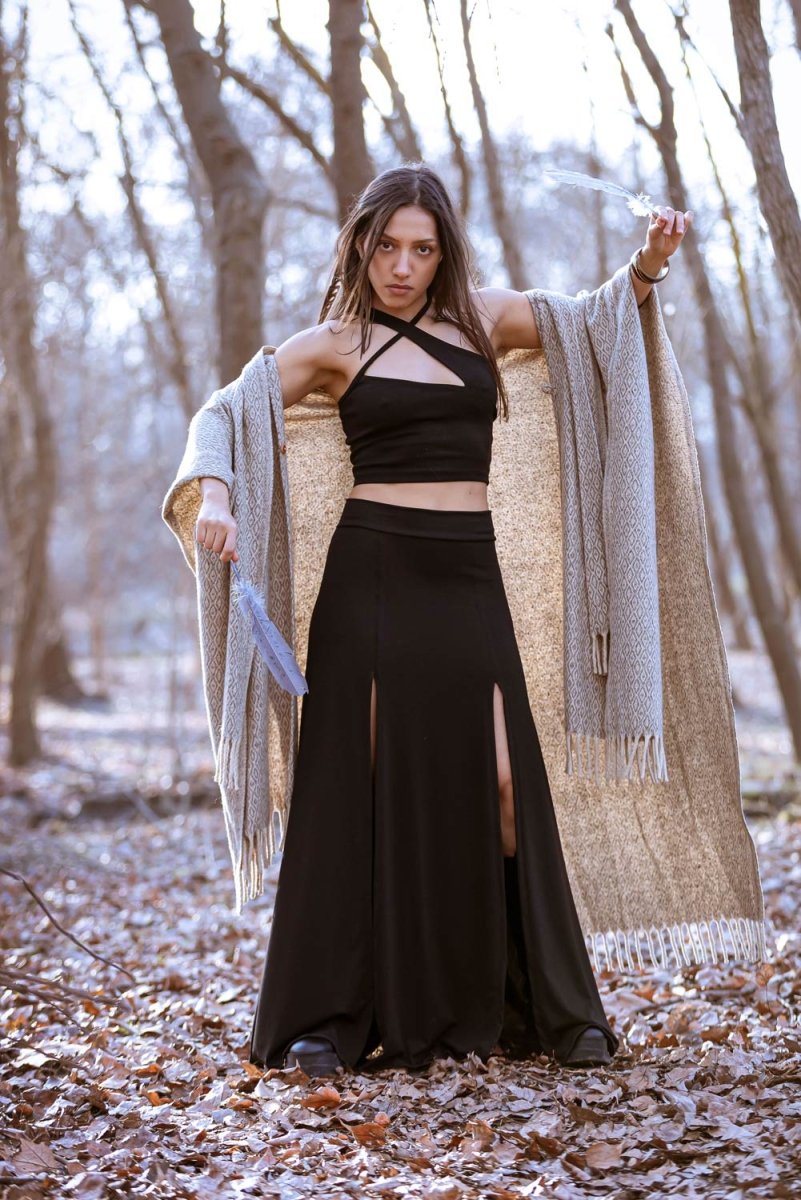 Black Maxi long skirt with double front split - Crazyinlove