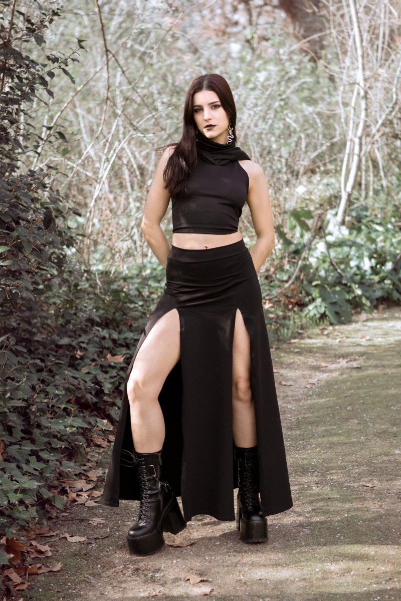 Black Maxi long skirt with double front split - Crazyinlove