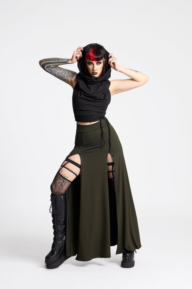 Black Maxi long skirt with double front split - Crazyinlove