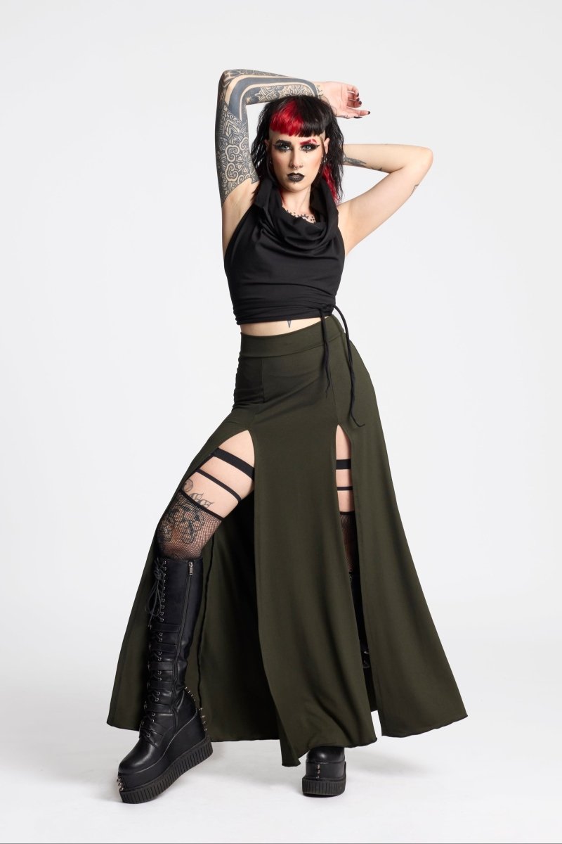 Black Maxi long skirt with double front split - Crazyinlove