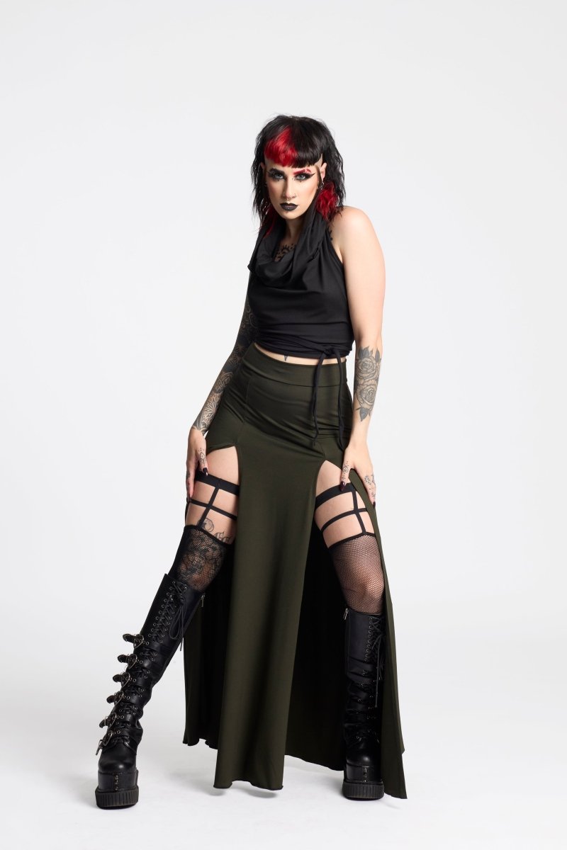 Black Maxi long skirt with double front split - Crazyinlove