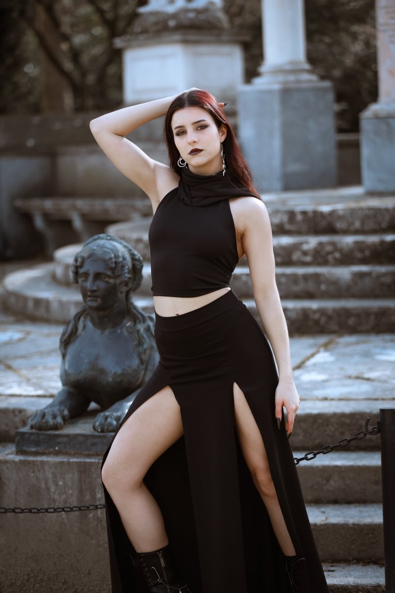 Black Maxi long skirt with double front split - Crazyinlove
