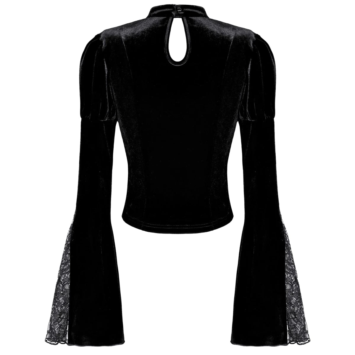 Blusa Gótica de Terciopelo Negro con Mangas Campana y Encaje - Crazyinlove