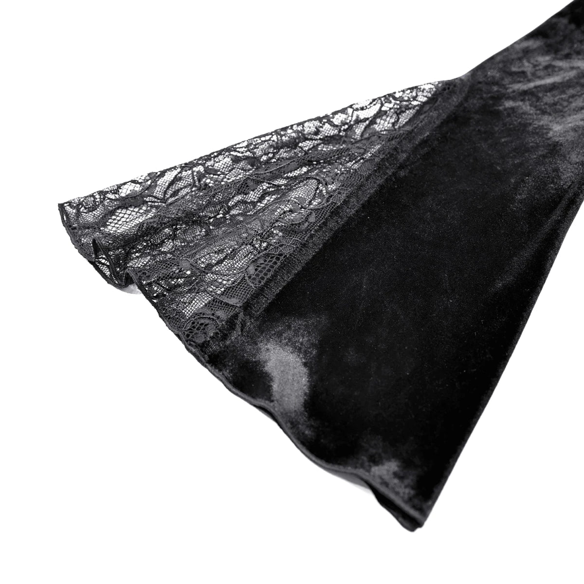 Blusa Gótica de Terciopelo Negro con Mangas Campana y Encaje - Crazyinlove