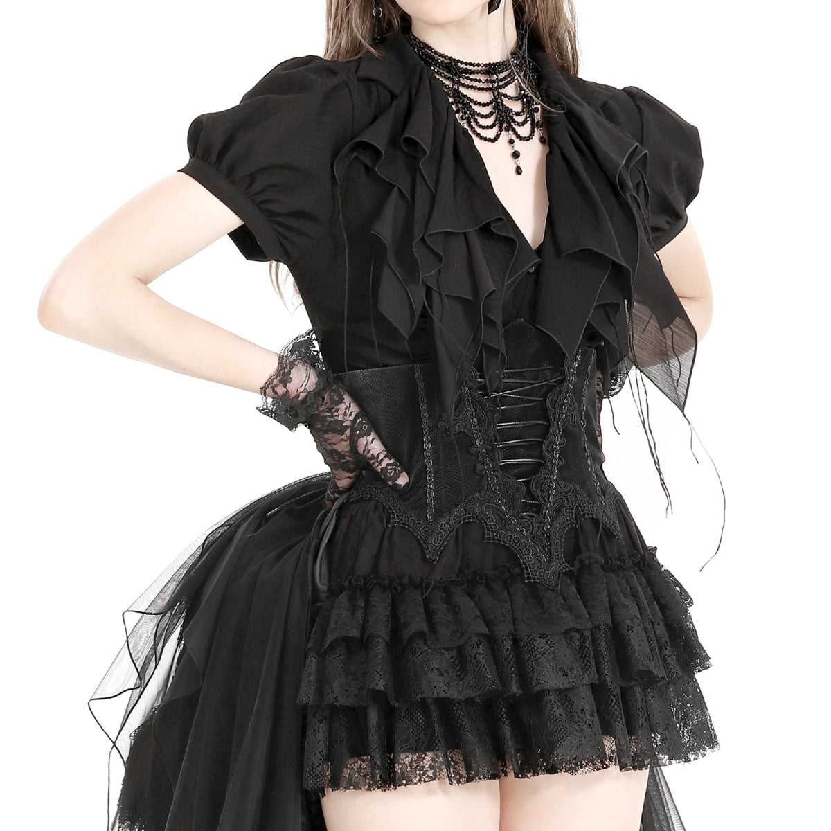 Blusa Gótica Negra Volantes | Mangas Abullonadas - Crazyinlove