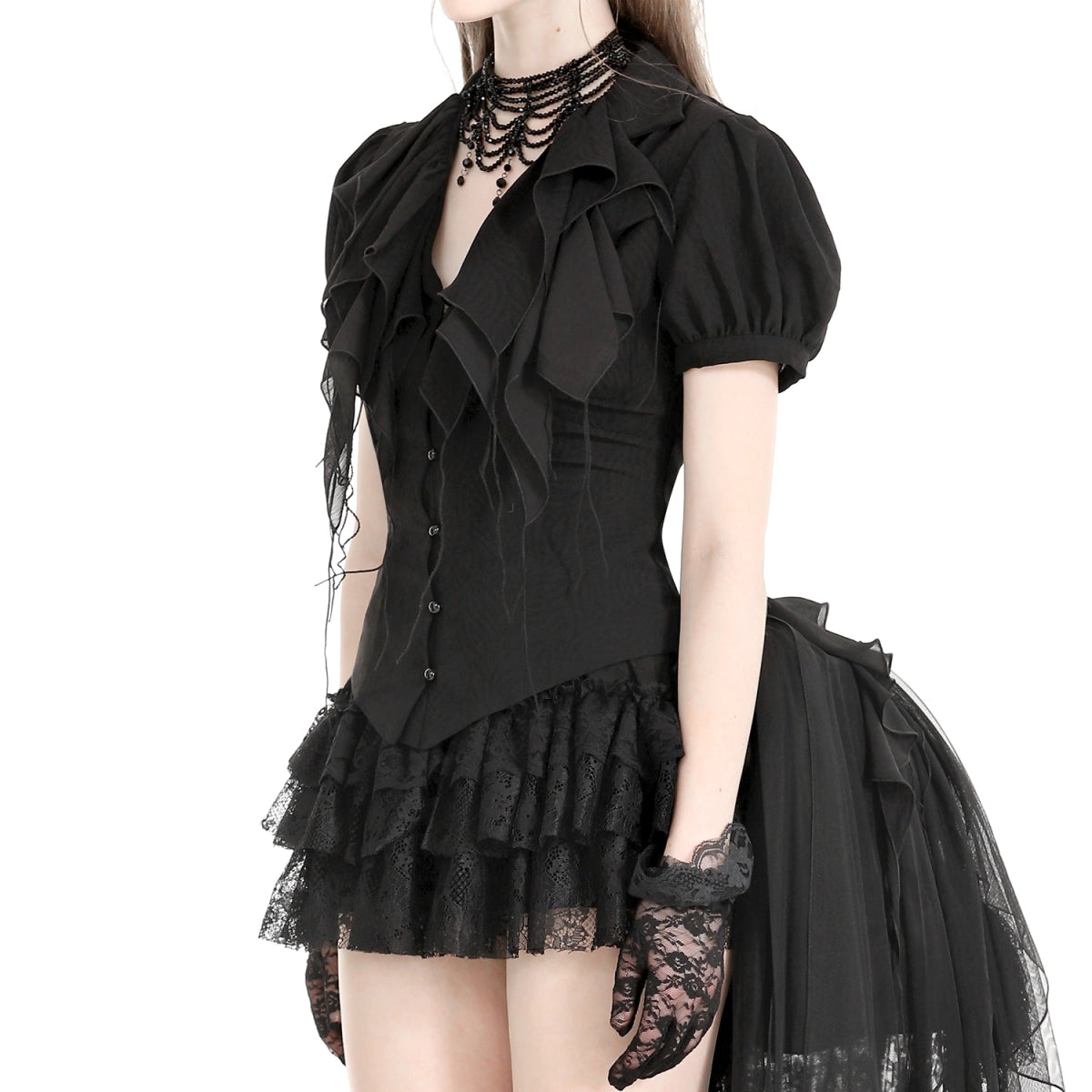 Blusa Gótica Negra Volantes | Mangas Abullonadas - Crazyinlove