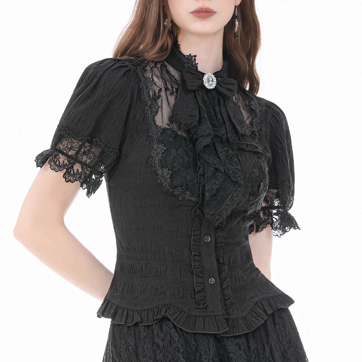 Blusa Gótica Victoriana de Encaje con Camafeo - Crazyinlove