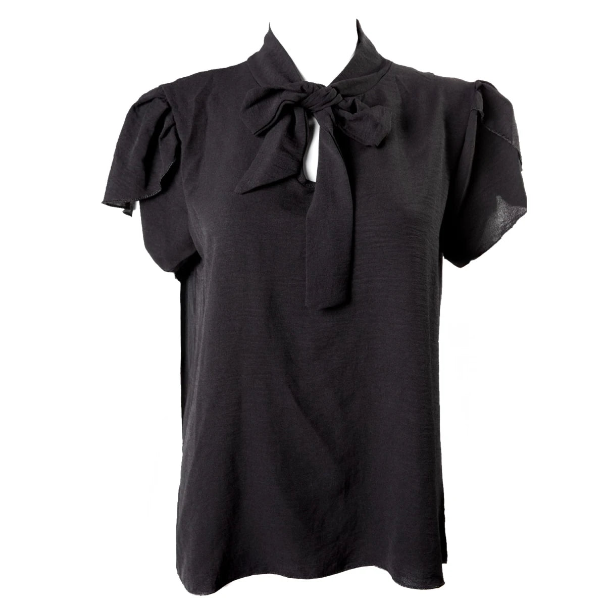 Blusa Negra con Cuello de Lazo y Manga Tulipán - Crazyinlove