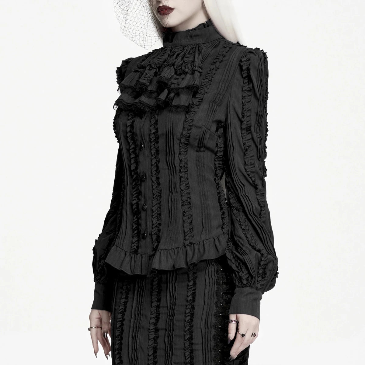 Blusa Victoriana Negra con Chorrera y Lazada en la Espalda - Crazyinlove