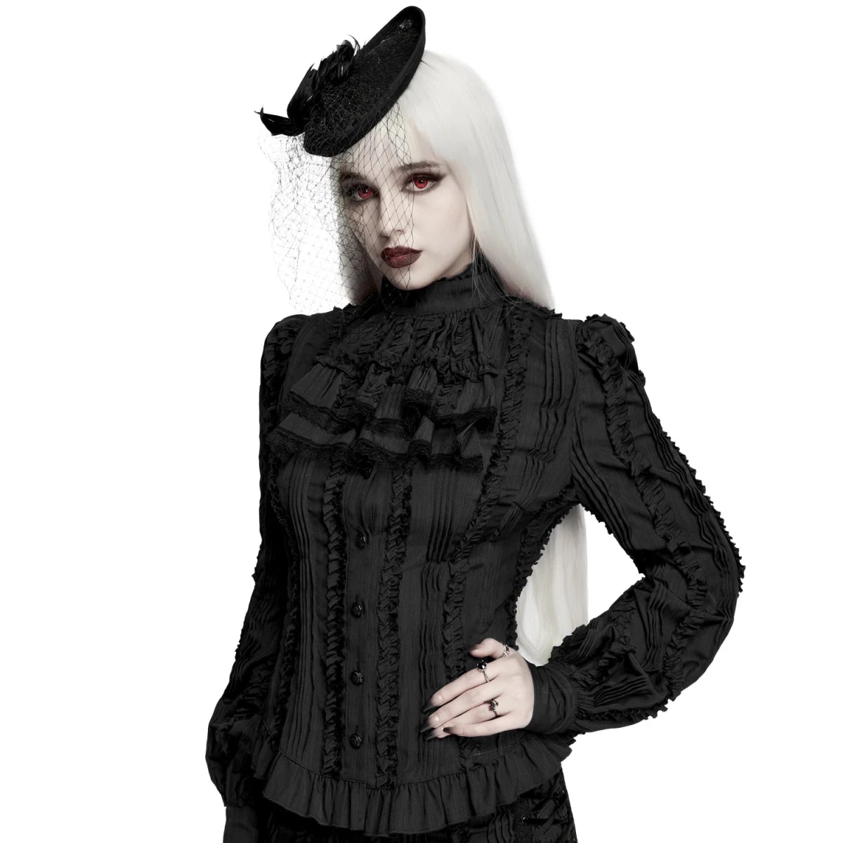 Blusa Victoriana Negra con Chorrera y Lazada en la Espalda - Crazyinlove