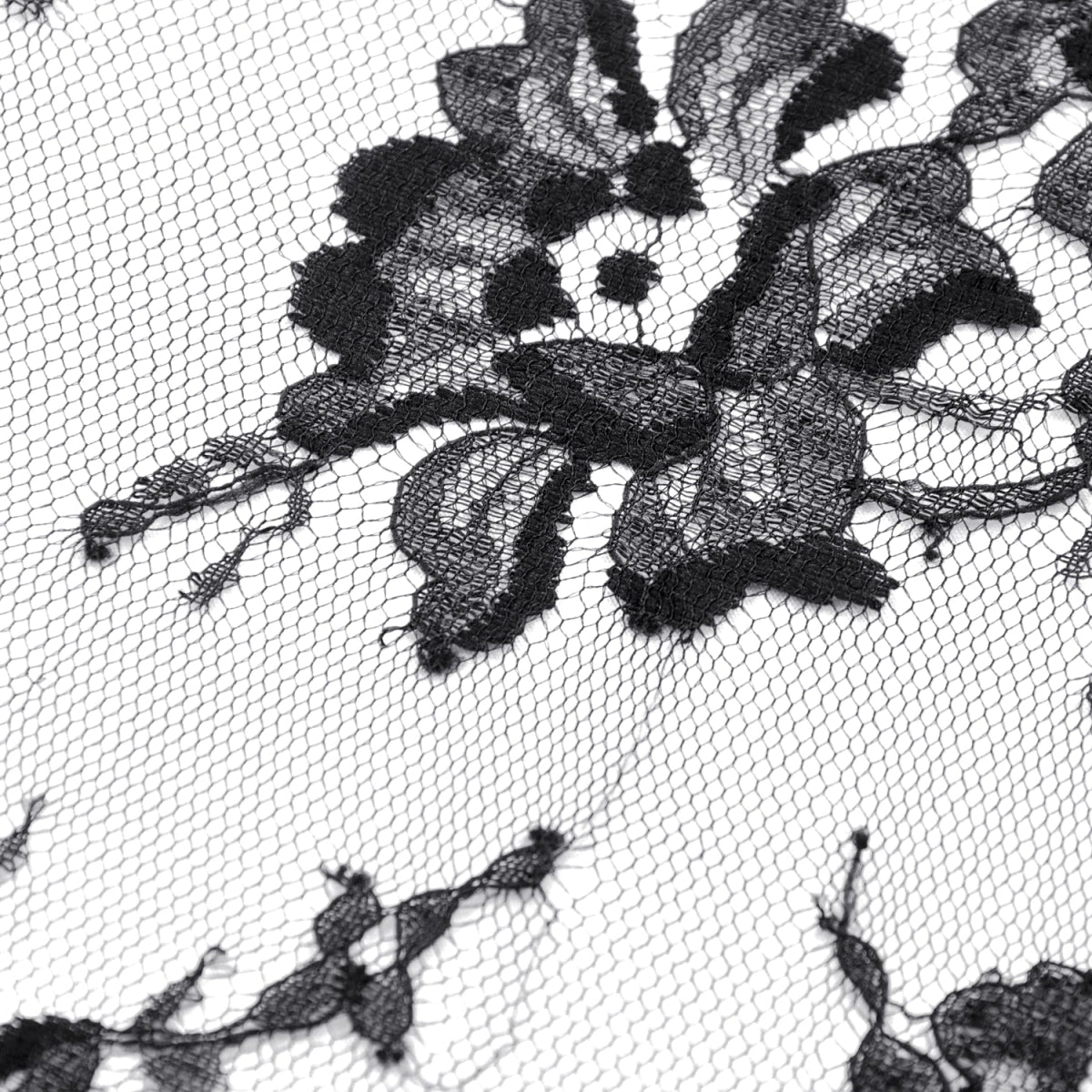 Detalle primer plano textura de encaje del Bolero Gótico Negro Floral Mangas Acampanadas