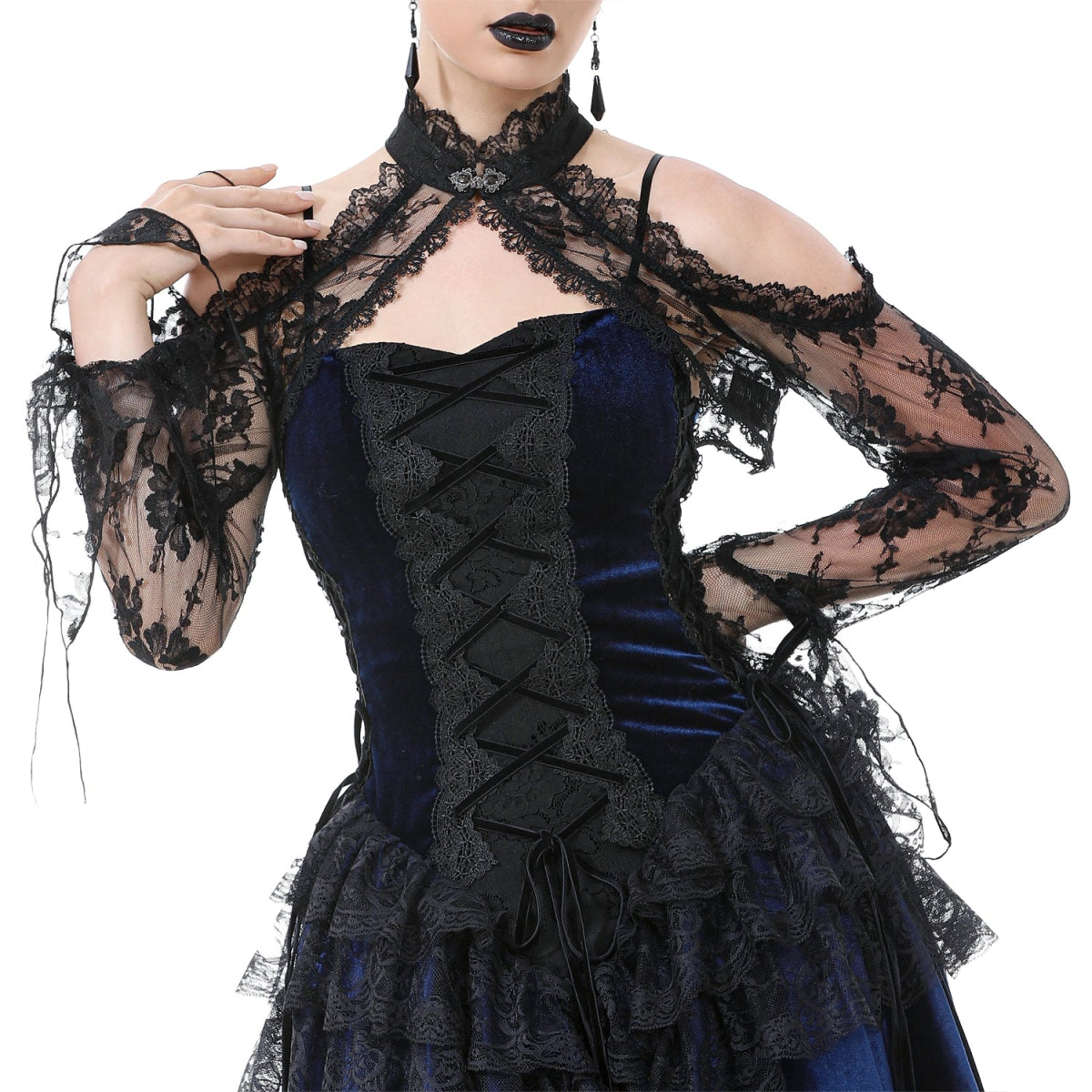 Bolero Gótico Negro Floral Mangas Acampanadas