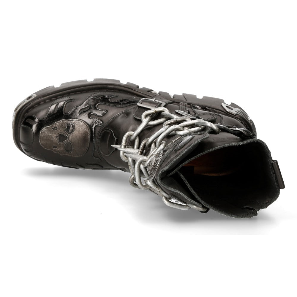 Bota New Rock M-727-S5 vista desde arriba con calavera estampada en la puntera